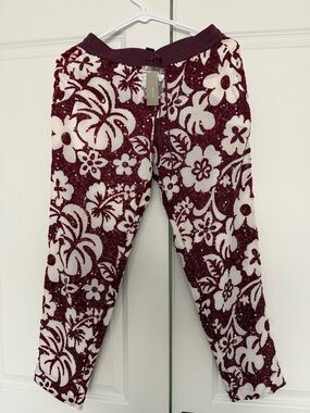 NWT J. Crew Burgundy Sequined and White Floral Joggers